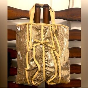 Valentino Garavani Red - Gold Sequin Ruffle Tote EUC